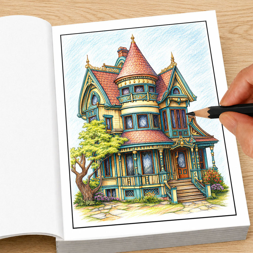 Vintage Fashion Coloring Book - Victorian Houses Adult Coloring Book 28