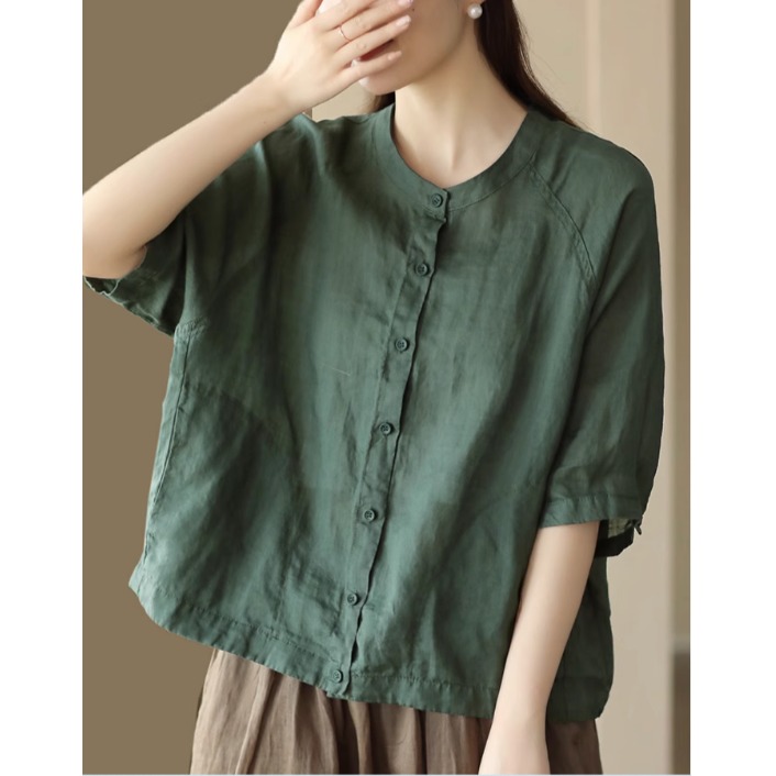 Vintage Fashion Jacket - Loose Women's Shirt Jacket Linen Material