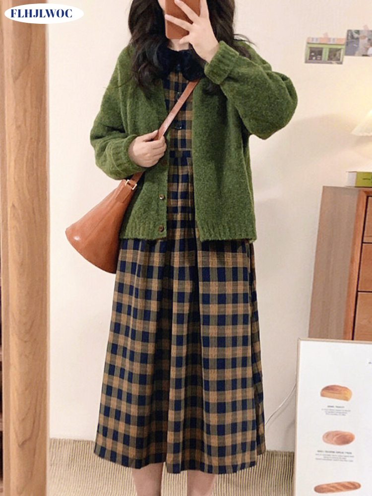 Coffee Plaid Dresses 2023 Basi - огляд і ціна Vintage Fashion Korea