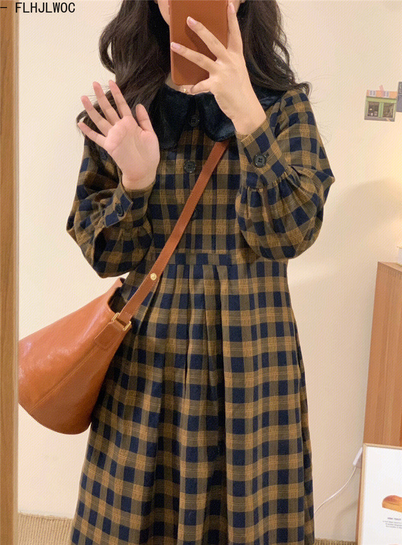 Coffee Plaid Dresses 2023 Basi - огляд і ціна Vintage Fashion Korea