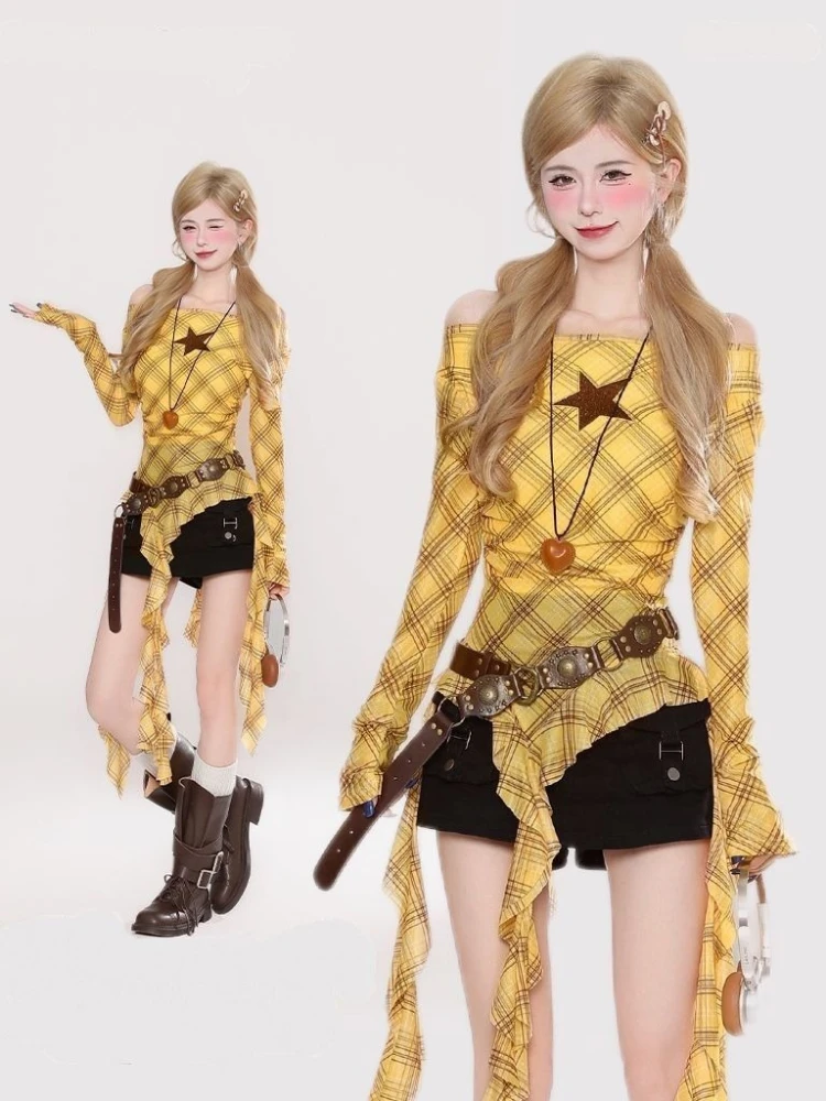 Y2K Plaid Slash Neck Vintage T - огляд і ціна Vintage Fashion