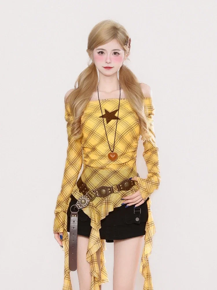 Y2K Plaid Slash Neck Vintage T - огляд і ціна Vintage Fashion