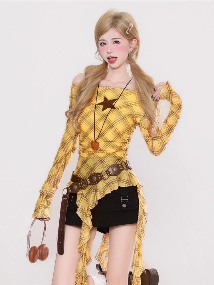 Y2K Plaid Slash Neck Vintage T - огляд і ціна Vintage Fashion