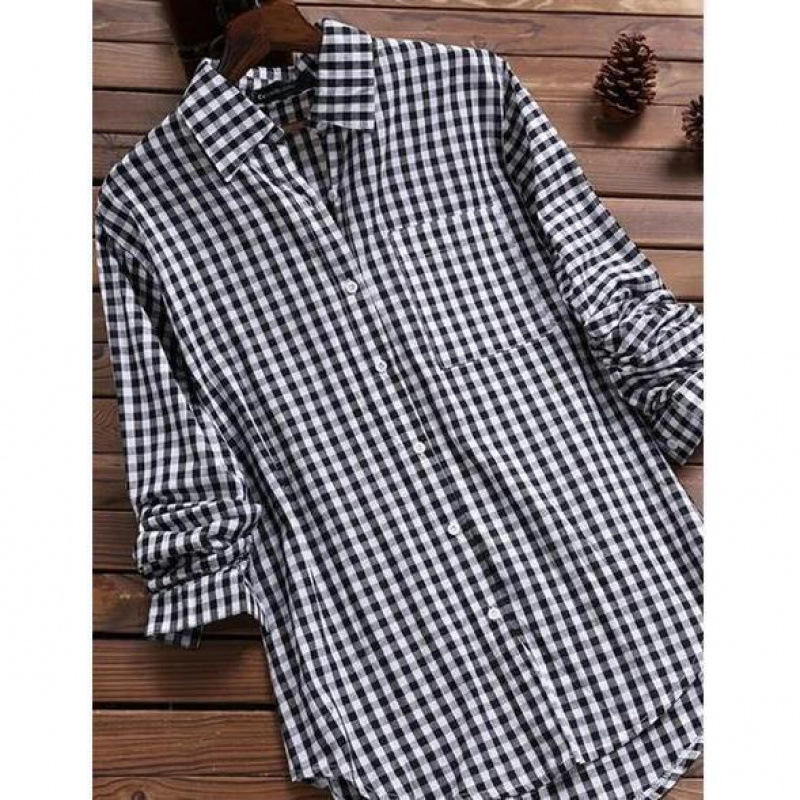 Loose Plaid Shirt Collar Long  - огляд і ціна Vintage Fashion Ebay